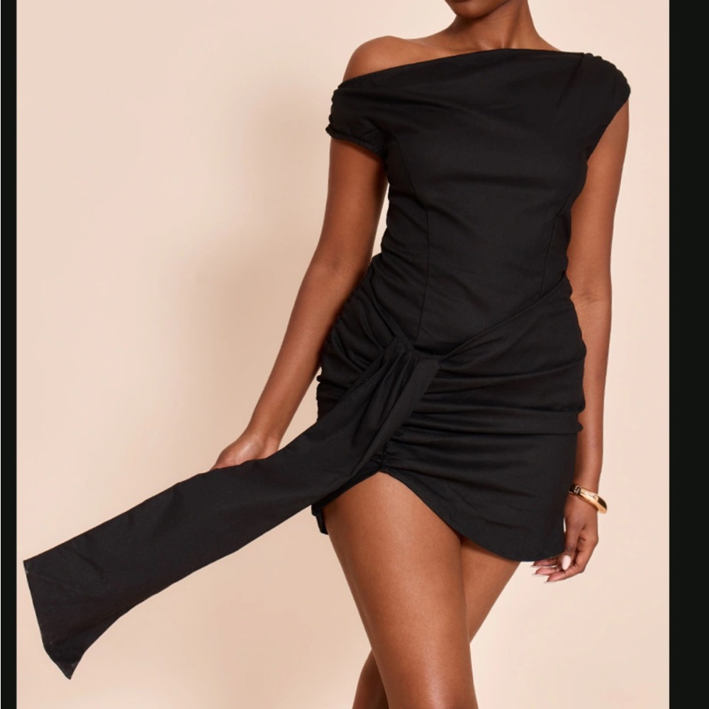 PrettyLittleThing Black Asymmetrical Mini Dress